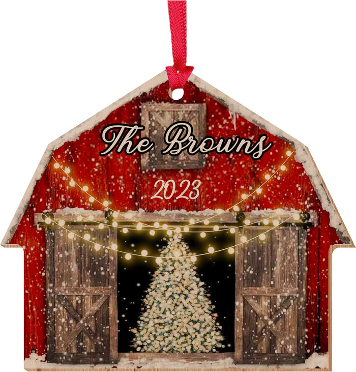 Personalized Christmas Barn Tree Decor, Customized Keepsake Xmas Ornament Housewarming Gifts for Farmhouse