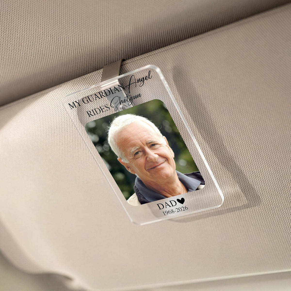 Personalized Car Visor Photo Clip – Custom Acrylic Picture Holder with Text, Gift for Dad, Mom, Husband, Wife, or Girlfriend