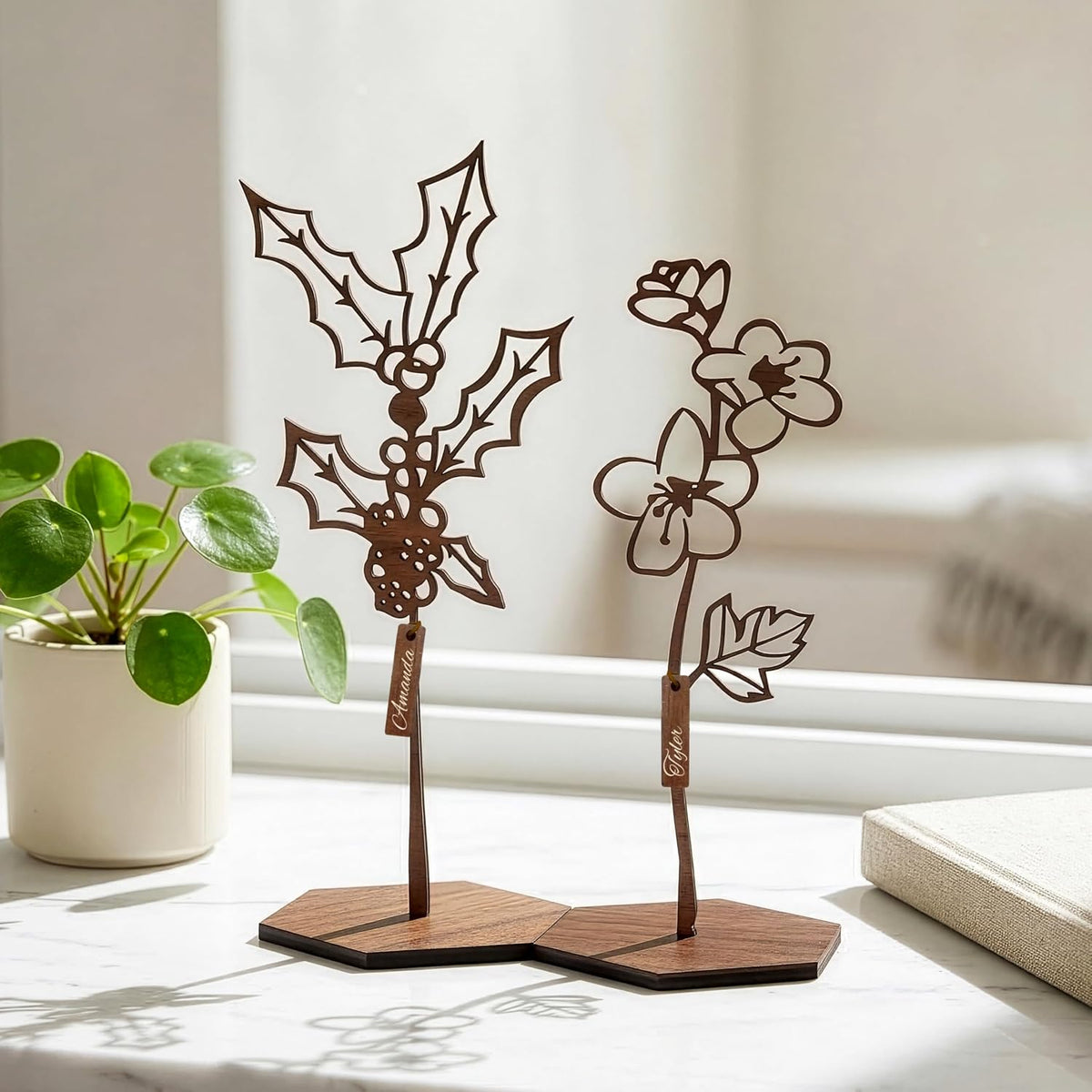 Birth Month Flower Wooden Decor, Grandma Mothers Day Gift for Mom Nana Gigi, Elegant Floral Home Decor, Birthday Christmas Gift