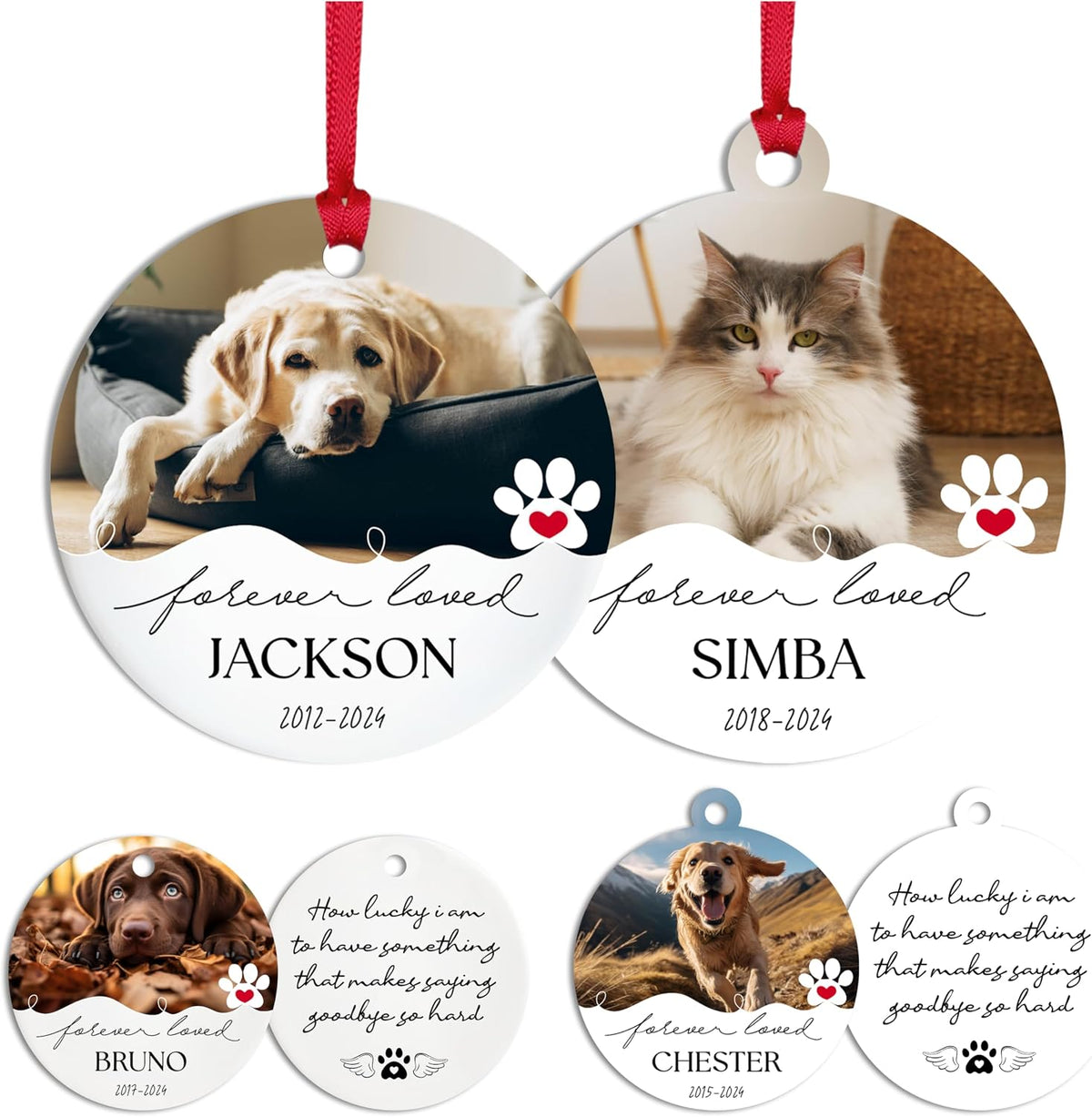 Personalized Pet Photo Christmas Ornament, Custom Dog Cat Memorial Keepsake