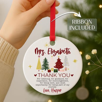 Personalized Teacher Ornament, Custom Name Thank You Gift for Teacher, Mentor or Coach, Ceramic or Acrylic Holiday Keepsake with Message, Appreciation Gift
