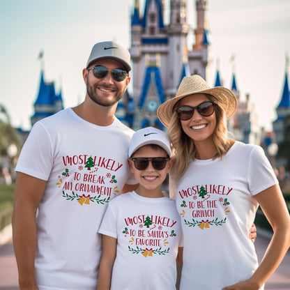 Funny Christmas Family Matching Shirts, Custom Xmas Most Likely to T-Shirts for Gifts, Personalized Tee for Men, Women, Kids and Baby's Set Multicolor