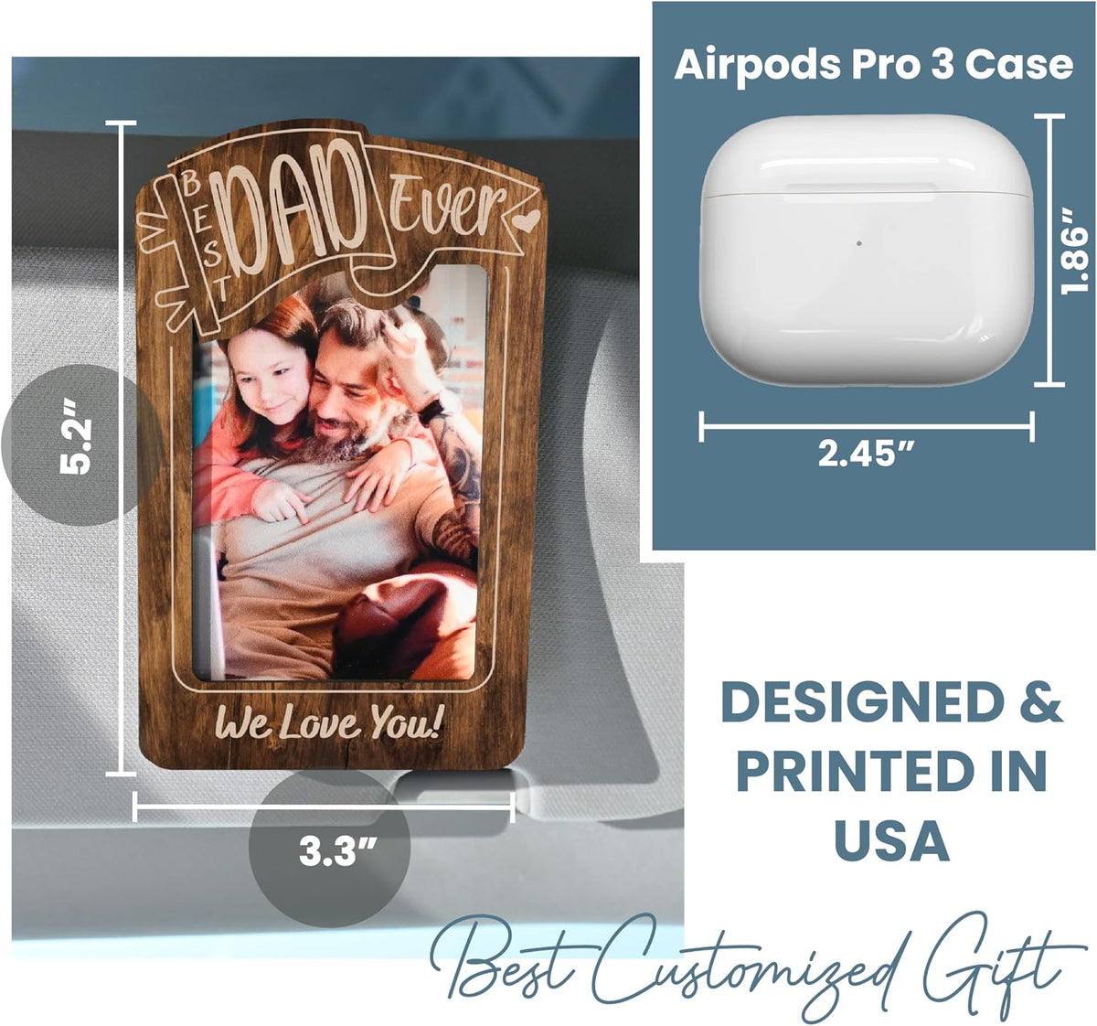 Personalized Car Visor Photo Clip – Custom Acrylic Picture Holder with Text, Gift for Dad, Mom, Husband, Wife, or Girlfriend