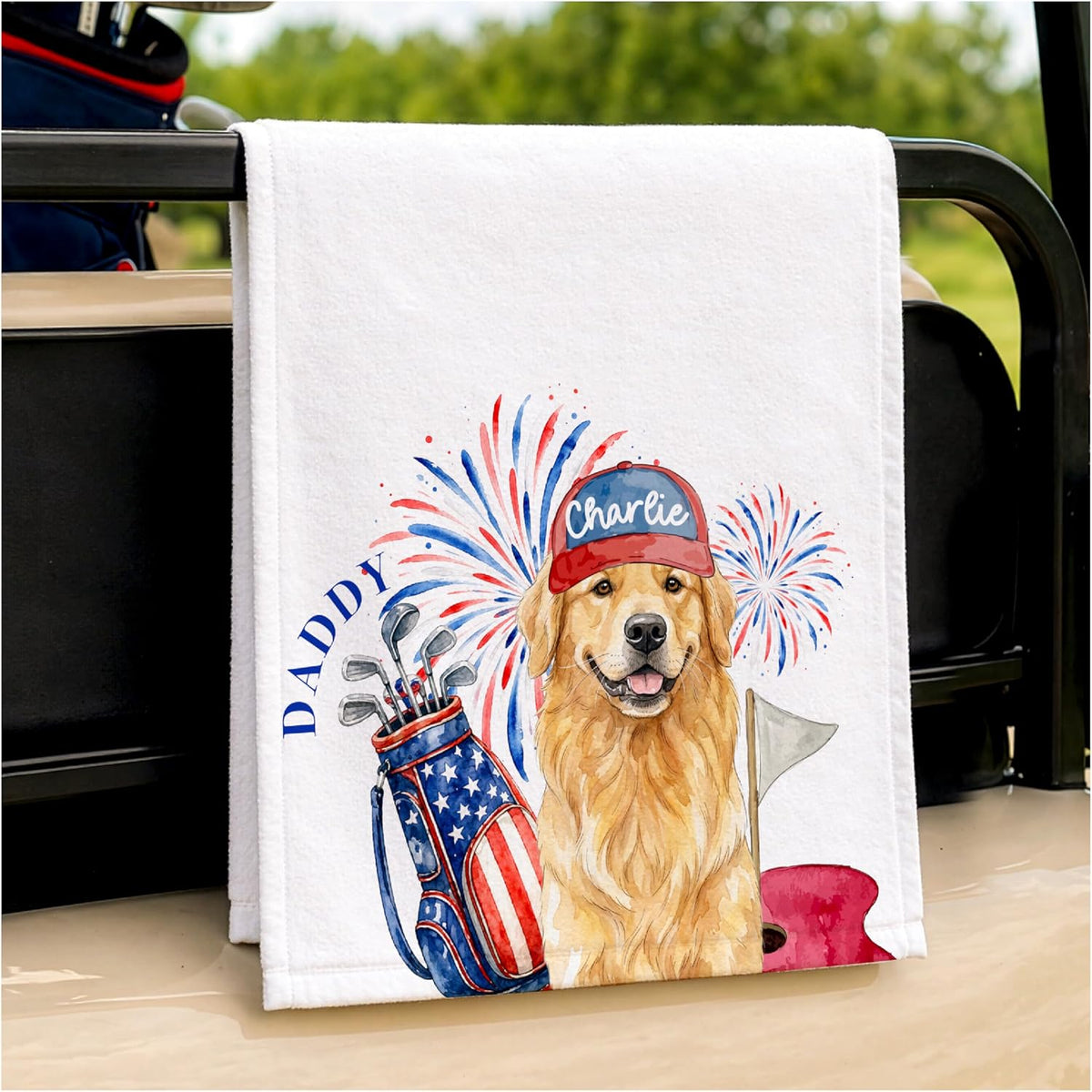 Zexpa Apparel Custom Pet Golf Towel – Personalized Golf Club Towel with Your Dog or Cat Photo & Name – Unique Pet Lover Golf Accessory Gift for Golfers & Pet Owners