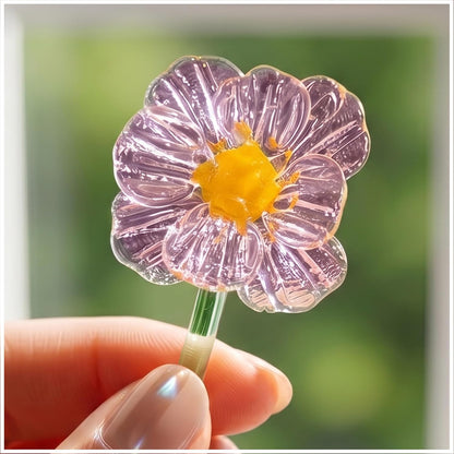 Personalized for Mom - Custom Hand Blown Glass Flower with Name on Wood Base, Birth Month Flower Keepsake, Gift for Grandma Nana New Mom from Daughter Son, Desk Decor