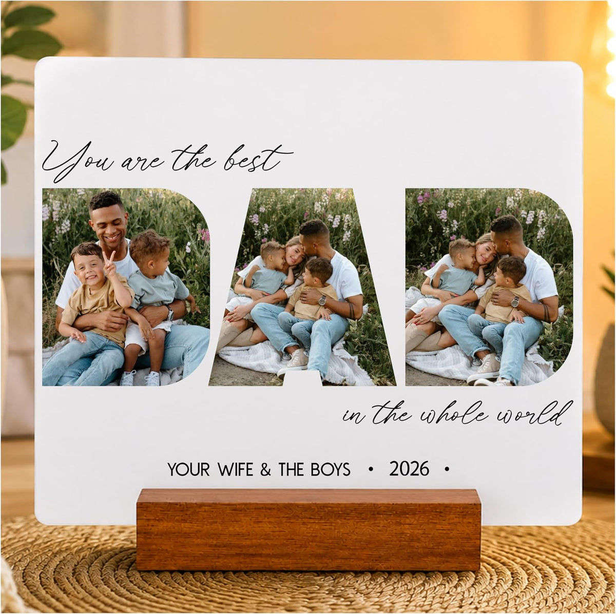 Personalized Father’s Day Present for Dad, Custom Photo Acrylic Plaque with LED Night Light Dad Picture Frame Gift