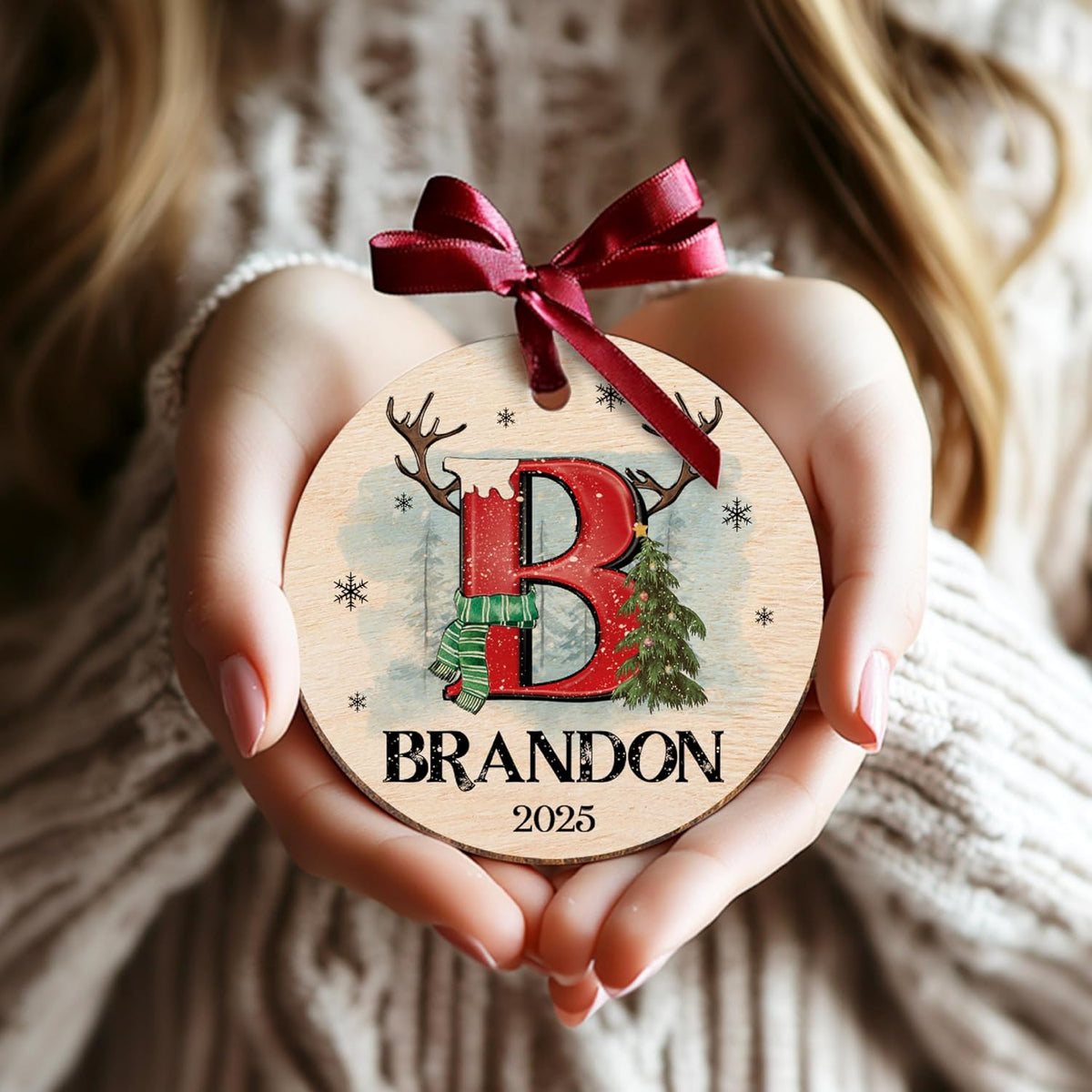 Personalized Christmas Ornaments 2025 - Custom Ceramic Initial & Name Tree Decor - Monogrammed Holiday Keepsake with Letter, Name & Year for Family & Friends