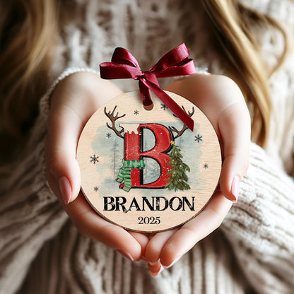 Personalized Christmas Ornaments 2025 - Custom Ceramic Initial & Name Tree Decor - Monogrammed Holiday Keepsake with Letter, Name & Year for Family & Friends
