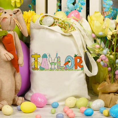 Personalized Easter Egg Hunt Tote Bag with Name, Custom Boys and Girls Gift