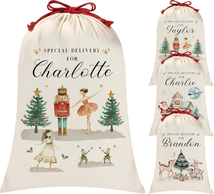 Custom Christmas Santa Sack, Personalized Holiday Gift Drawstring Pouch for Present, Customized Xmas Gifts Bag