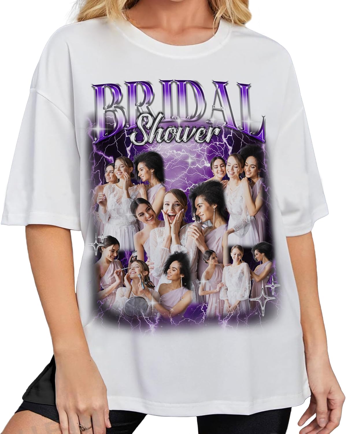 Personalized Bridesmaids Graphic T-Shirt with Custom Photo Collage - Bootleg Retro Style Wedding Party Shirt for Bachelorette, Bridal Shower, Bride Tribe Gifts - Add Pictures & Text