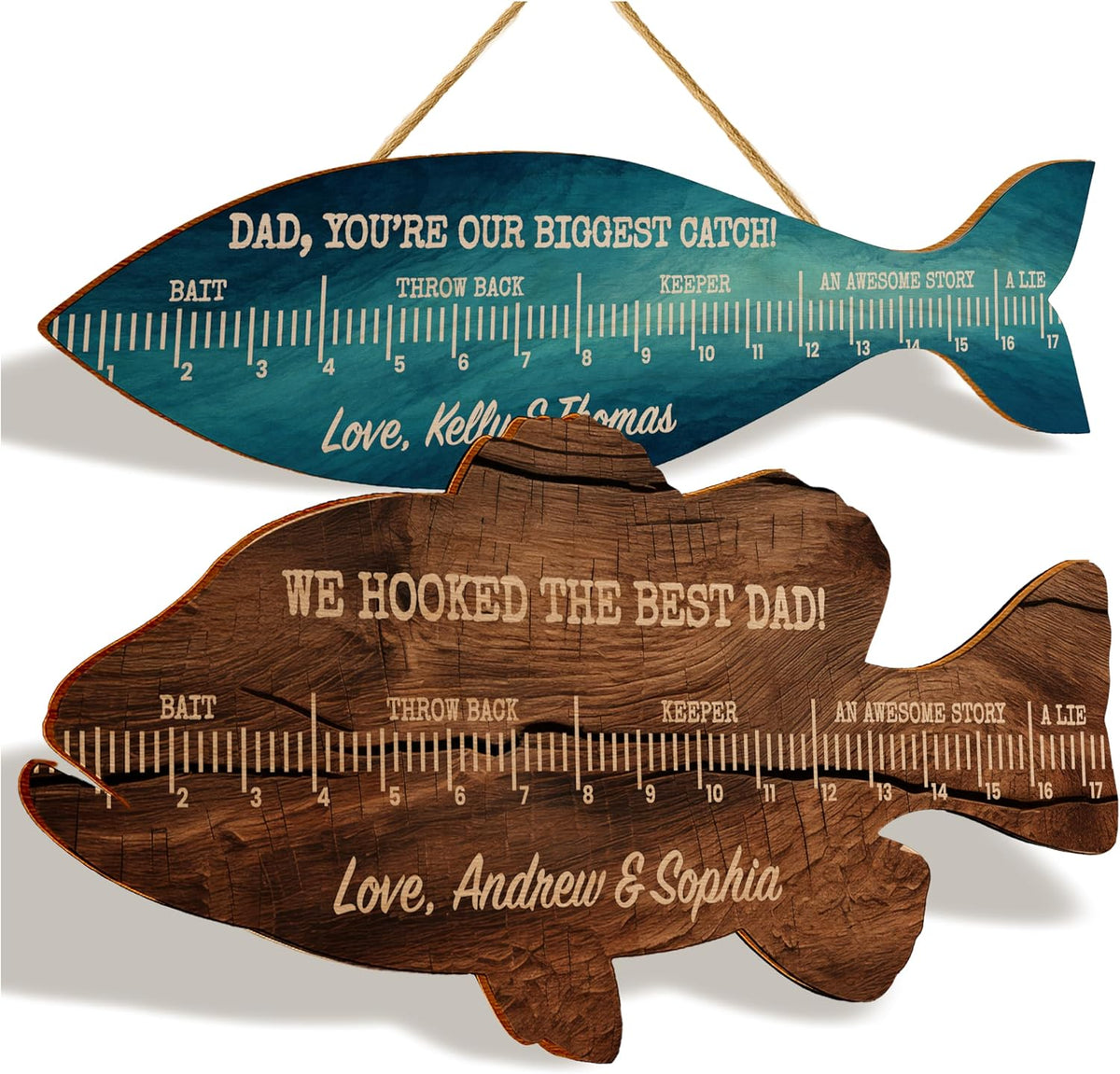 Personalized Fish Wood Sign with Names, Custom Wall Sign Gift for Dad