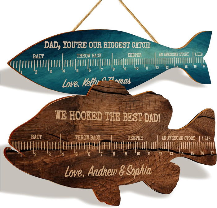 Personalized Fish Wood Sign with Names, Custom Wall Sign Gift for Dad