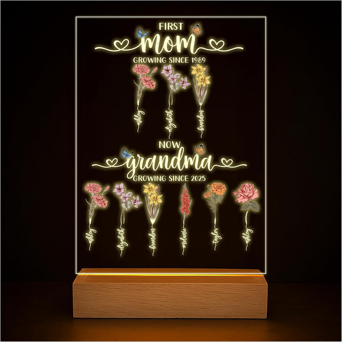 Personalized Birth Flower LED Acrylic Sign for Mom or Grandma – Custom Light-Up Plaque with Kids’ Names – Mother’s Day Gift, Christmas, or Year-Round Present, Birthday Floral Family Keepsake