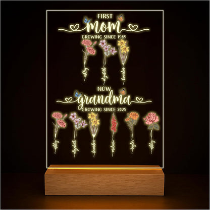 Personalized Birth Flower LED Acrylic Sign for Mom or Grandma – Custom Light-Up Plaque with Kids’ Names – Mother’s Day Gift, Christmas, or Year-Round Present, Birthday Floral Family Keepsake
