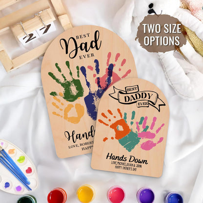 Personalized Handprint Father’s Day Trophy Sign, DIY Kids Handprint Plaque Gift for Dad Grandpa Papa