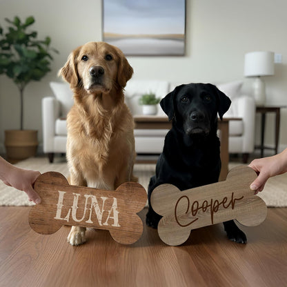 Personalized Dog Bone Name Sign, Custom Wooden Wall Plaque for Pet Lovers