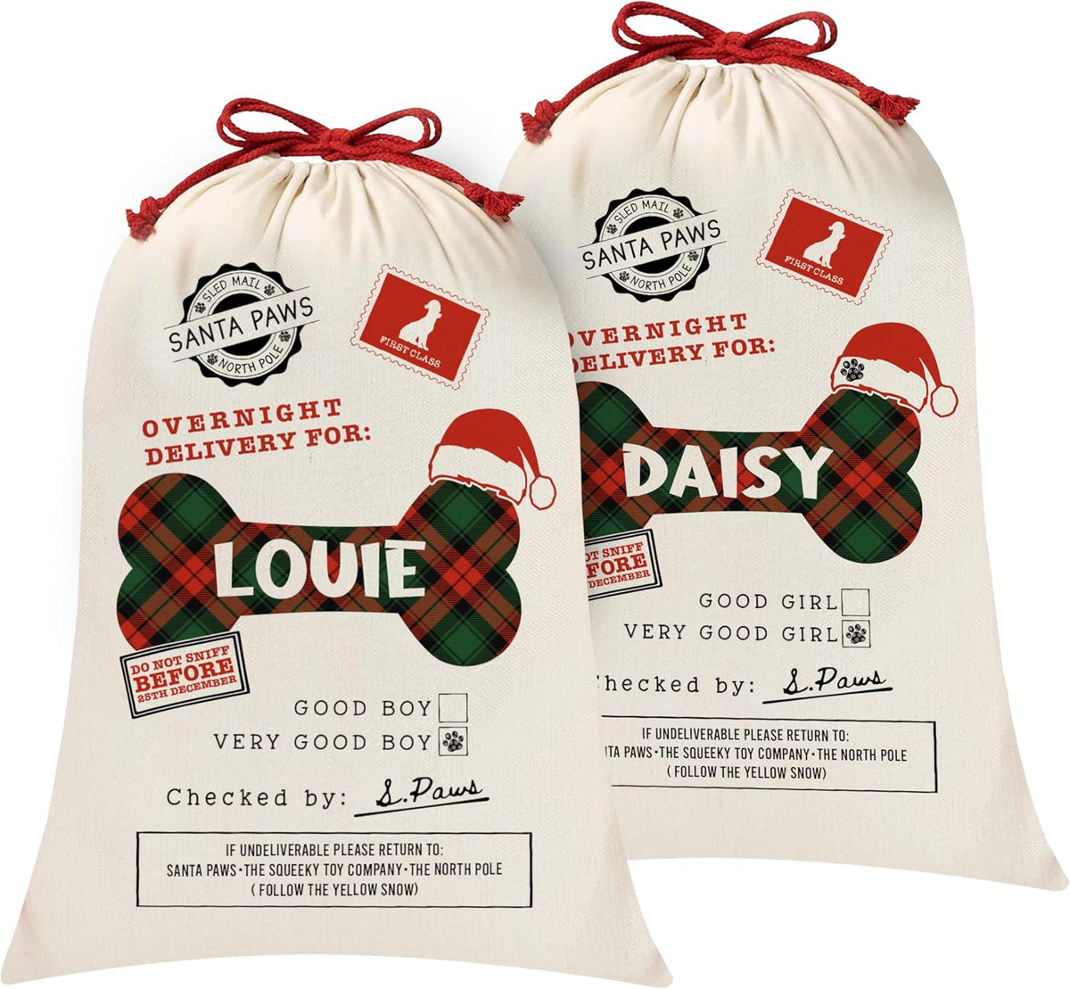 Personalized Pet Christmas Santa Sack, Custom Holiday Gift Bag for Dogs