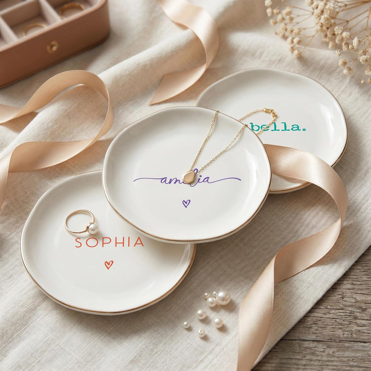 Personalized Ring Dish with Name, Custom Jewelry Tray Gift for Women, Bridesmaids, Mom, Grandma, or Best Friends