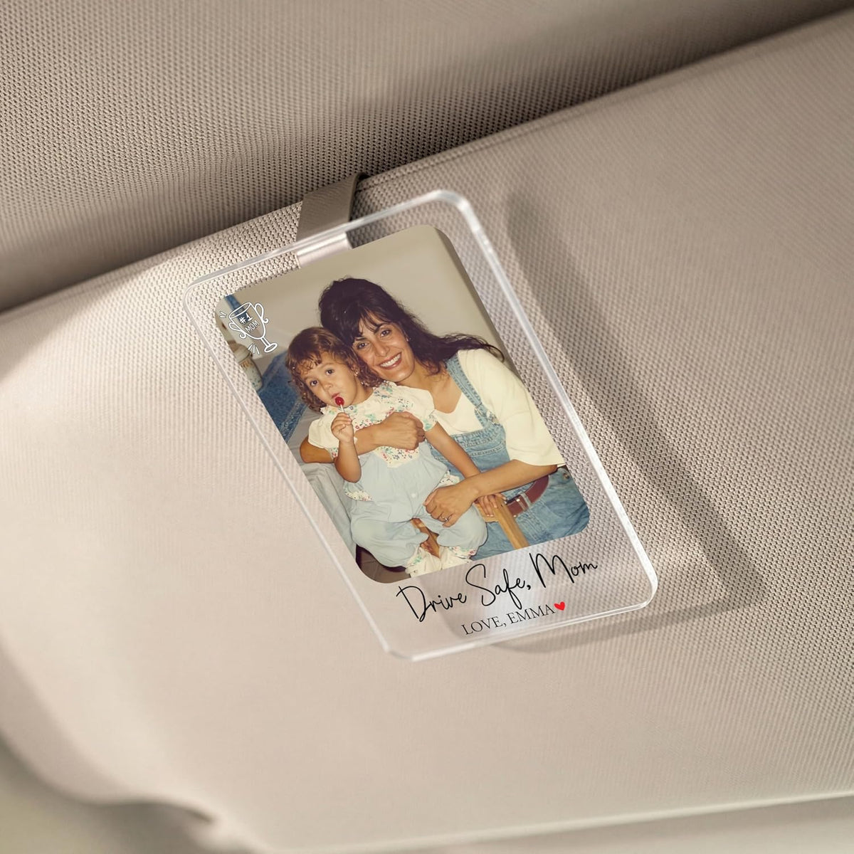 Personalized Car Visor Photo Clip – Custom Acrylic Picture Holder with Text, Gift for Dad, Mom, Husband, Wife, or Girlfriend
