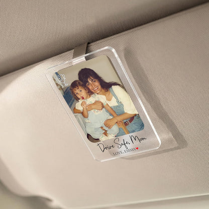Personalized Car Visor Photo Clip – Custom Acrylic Picture Holder with Text, Gift for Dad, Mom, Husband, Wife, or Girlfriend
