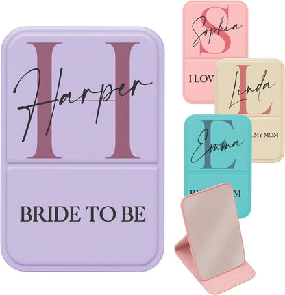 Personalized Compact Mirror with Name – Custom Initial Travel Makeup Mirror, Foldable Pocket Mirror for Purse, Bridesmaid Gift, Best Mom or Bride to Be Gift, Portable Vanity Mirror