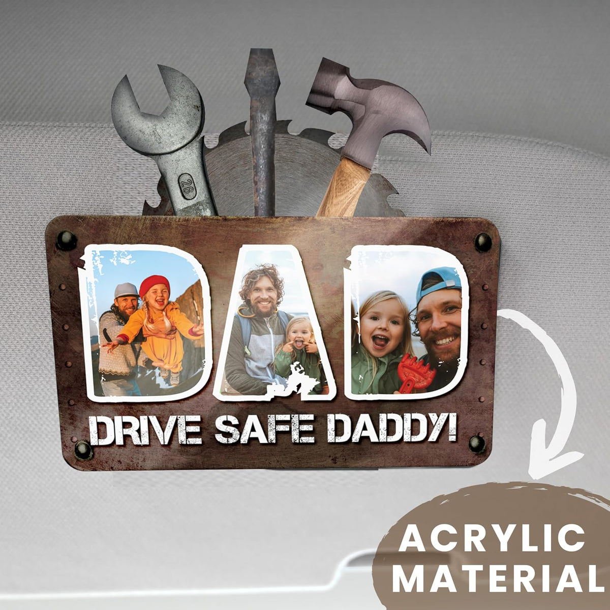 Personalized Cowboy Horseshoe Car Visor Clip – Custom Photo & Message Gift for Dad – Drive Safe Daddy – Cute Father’s Day Car Accessory from Kids – Best Dad Ever