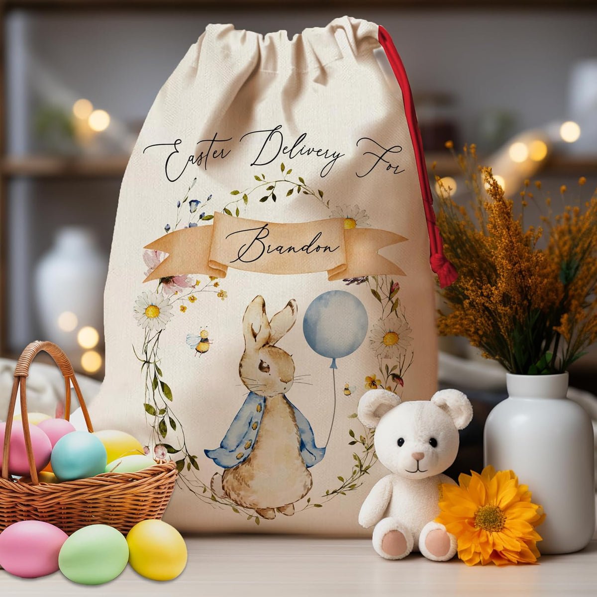 Personalized Bunny-Themed Gift Bags for Easter & Birthdays – Customizable Textile Pouches for Kids – Perfect for Party Favors, Gift Wrapping, and Special Occasions - Unique and Adorable Designs