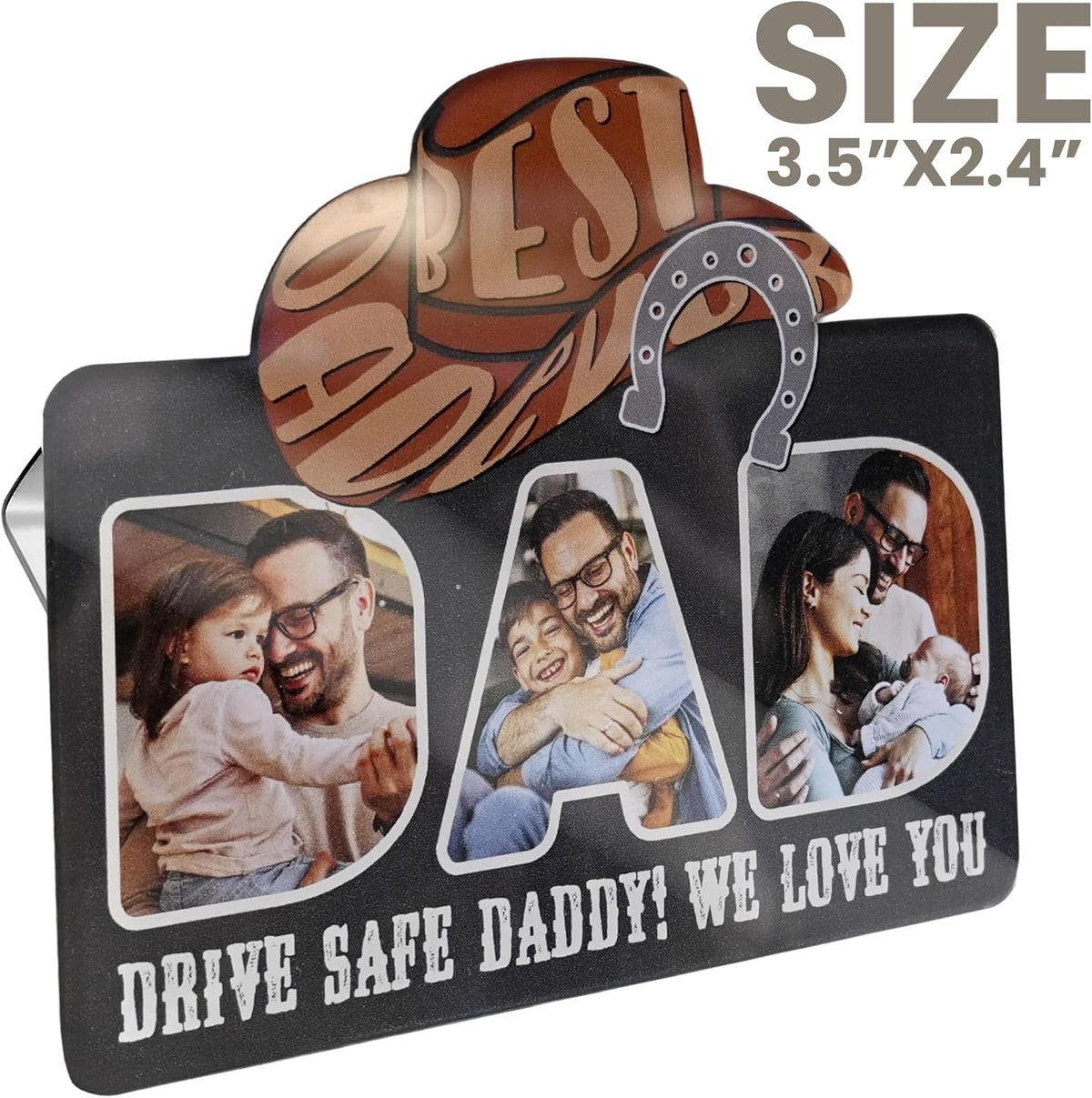 Personalized Cowboy Horseshoe Car Visor Clip – Custom Photo & Message Gift for Dad – Drive Safe Daddy – Cute Father’s Day Car Accessory from Kids – Best Dad Ever