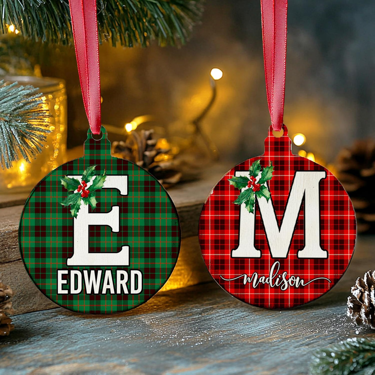 Custom Acrylic Christmas Ornaments - Personalized Monogrammed Initial & Pine Tree Holiday Decorations, Memorial Keepsake with Year for Holidays & Special Occasions
