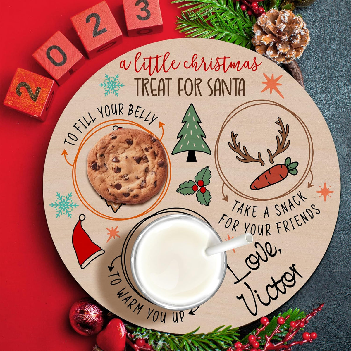 Personalized Christmas Cookie Tray for Santa, Custom Wooden Xmas Decoration