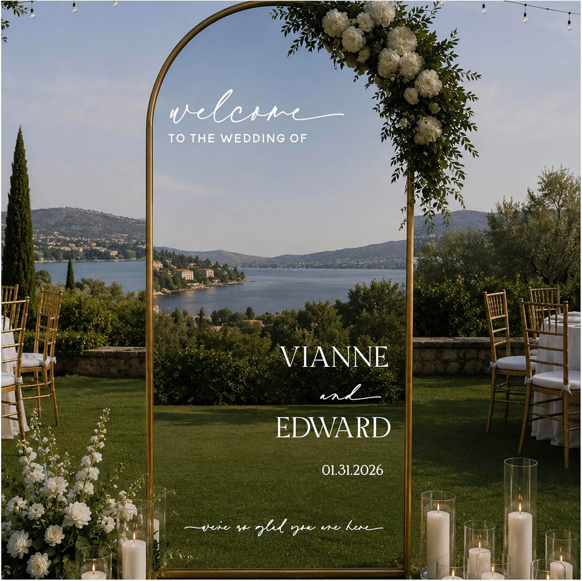 Personalized DIY Wedding Mirror Welcome Sign Decal - Custom Vinyl Sticker with Bride & Groom Names - Elegant Lettering for Bridal Shower, Reception Wall Decor, Event Signage