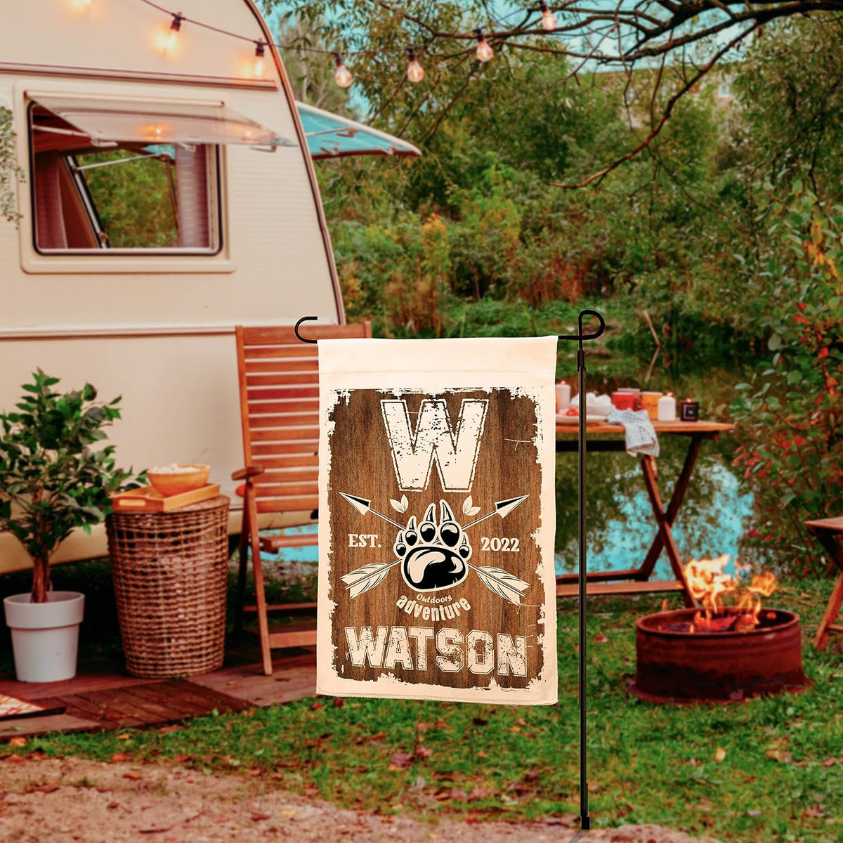 Personalized Camping Garden Flag with Family Name, Custom Double Sided Flag