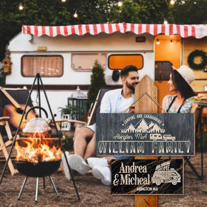 Personalized Camping Wood Sign with Name, Custom RV Camper Address Plaque