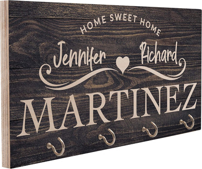 Personalized Wood Key Holder for Wall, Custom Housewarming Gift for Couples