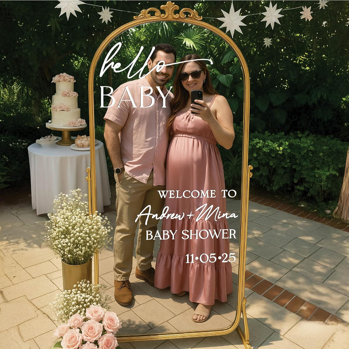 Personalized Welcome to Our Wedding Mirror Sign Decal DIY - Customized Bride and Groom Names - Lettering Elegant Happily Ever After Party Vinyl Sticker Wall Reception Decor