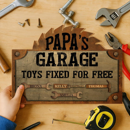 Personalized Garage Wood Sign for Dad, Custom Rustic Workshop Decor Gift