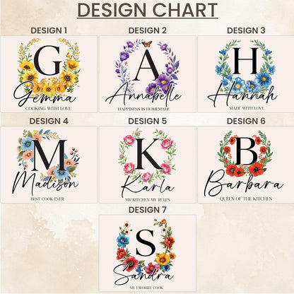 Personalized Apron with Name Custom Floral Initial Gift for Mom Grandma