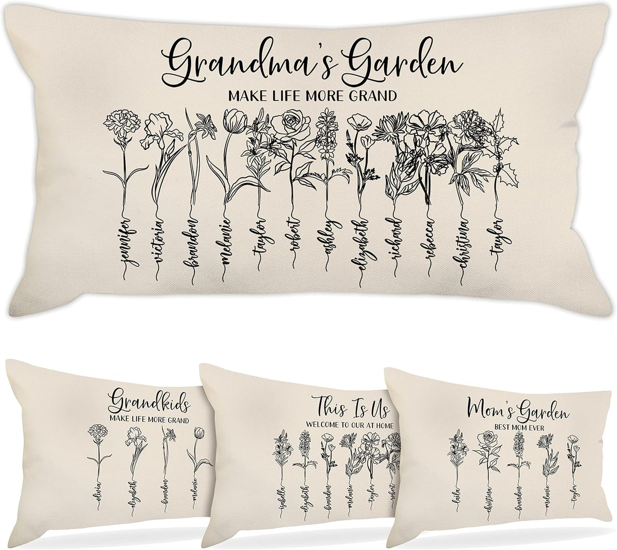 Zexpa Apparel Customized Mothers Day Lumbar Pillow Cover Personalized Grandma's Garden Flowers