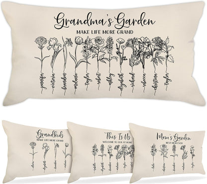 Zexpa Apparel Customized Mothers Day Lumbar Pillow Cover Personalized Grandma's Garden Flowers