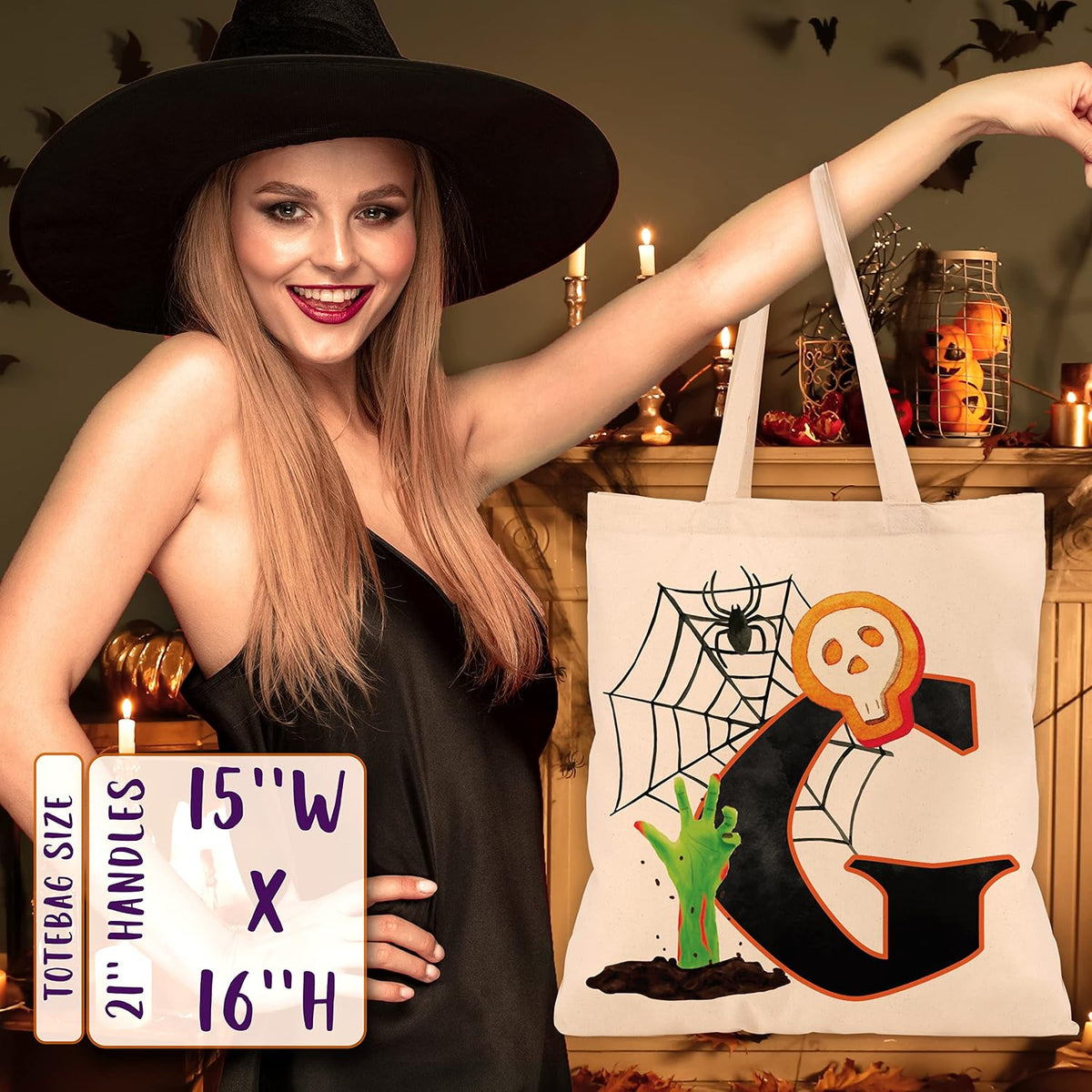 People People Halloween Initial Tote Bags Gifts for Boys Girls - Trick or Treat Letters Pumpkin Goodie Bag
