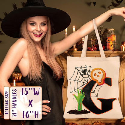 People People Halloween Initial Tote Bags Gifts for Boys Girls - Trick or Treat Letters Pumpkin Goodie Bag