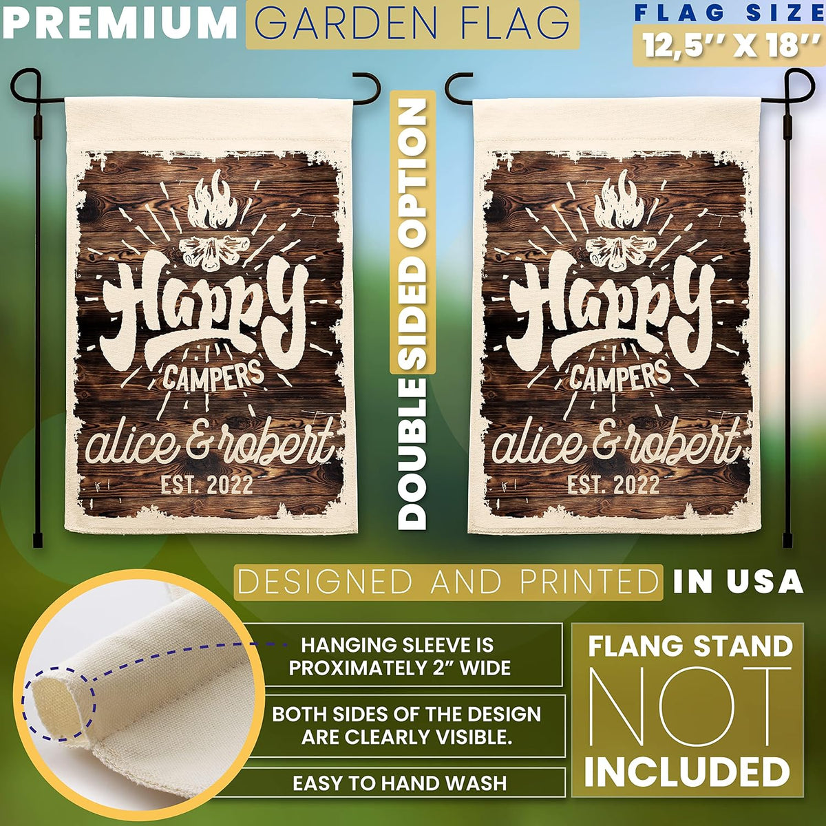 Personalized Camping Garden Flag with Family Name, Custom Double Sided Flag