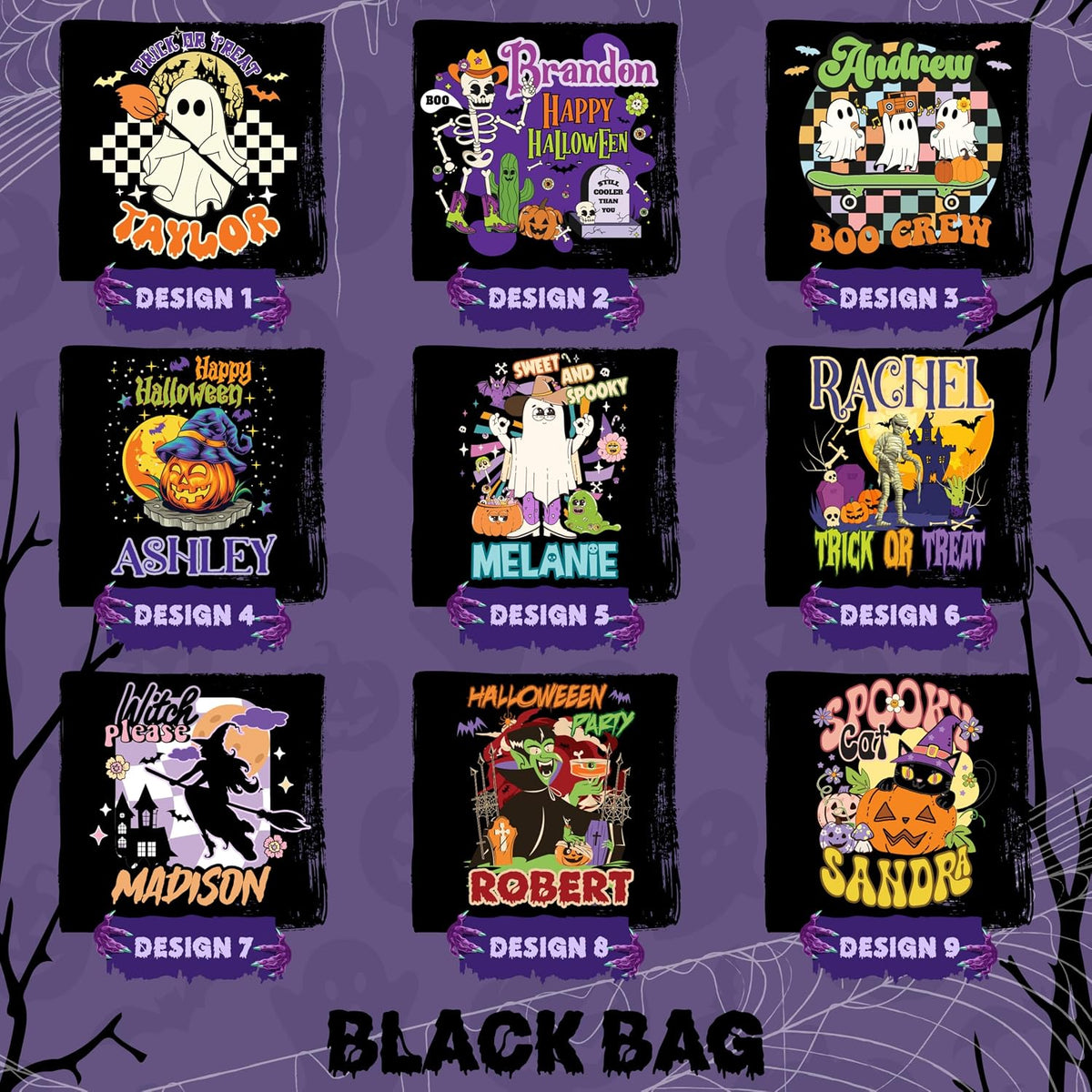 Personalized Halloween Canvas Tote Bag with Name, Custom Pumpkin Ghost Gift