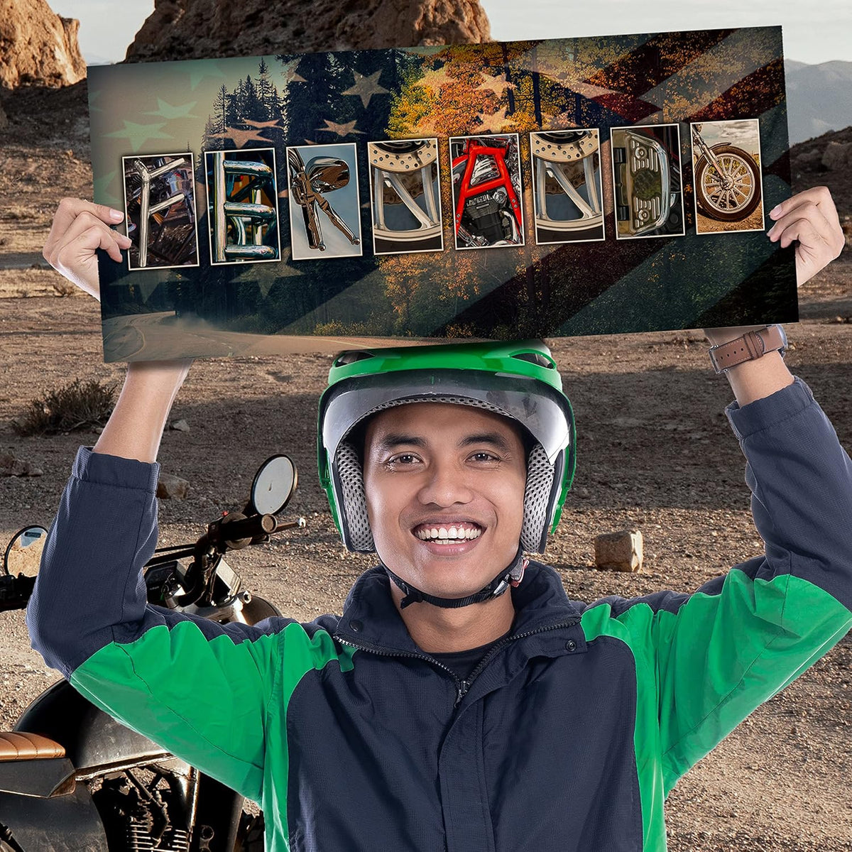 Zexpa Apparel Personalized Motorcycle Wood Sign w/Name Art 7"x18" - Customized Motor Cycle Accessories Wooden Board Decor
