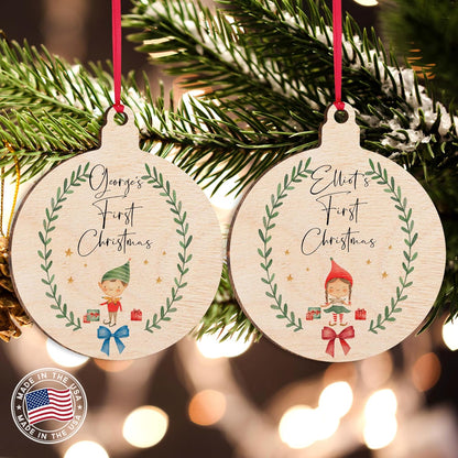 Custom Babys First Christmas Ornament for Holiday Tree Decoration, Personalized Xmas New Baby Stocking & Gift Tag for Boy and Girl