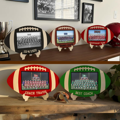 Personalized Football Photo Frame Gift for Coach Team Player – Custom 4x6 Picture Holder with Text & 10 Color Options – Wood Sports Frame for End of Season, Banquet, Senior Night