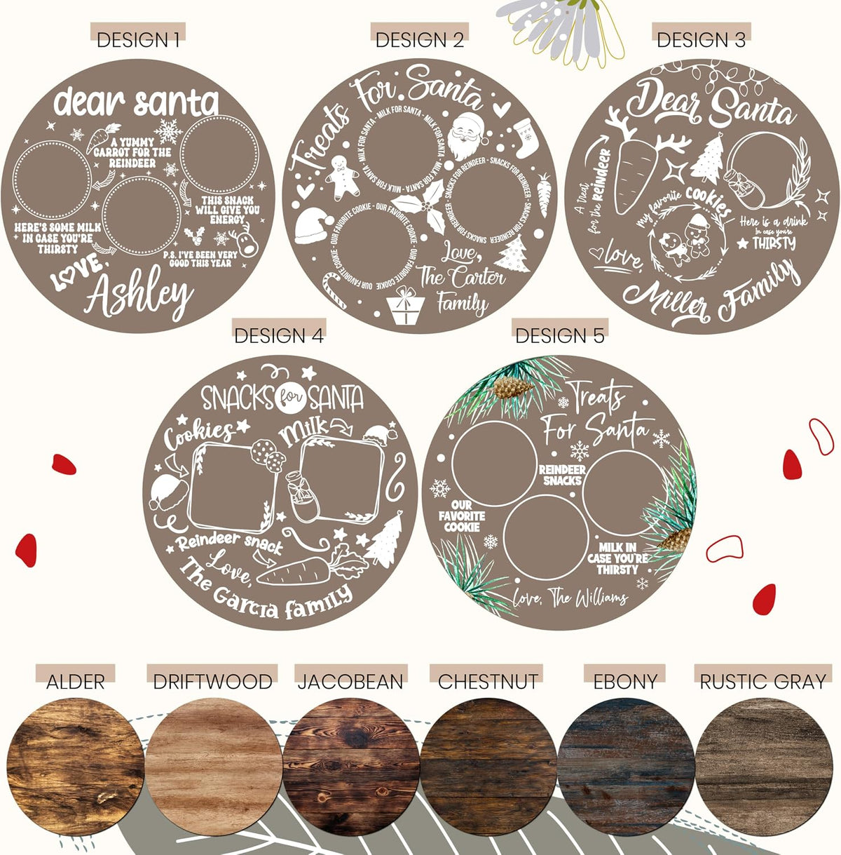 Personalized Christmas Santa Cookie Tray, Custom Wooden Xmas Plate