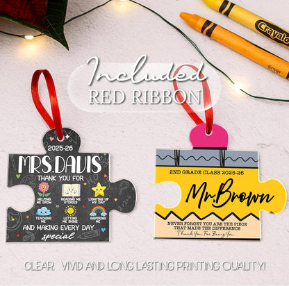 Teacher Appreciation Gift – Personalized Acrylic Puzzle Ornament “Thank You for Helping Me Grow” – Custom Teacher Keepsake for Back to School, End of Year, Teacher’s Day & Retirement