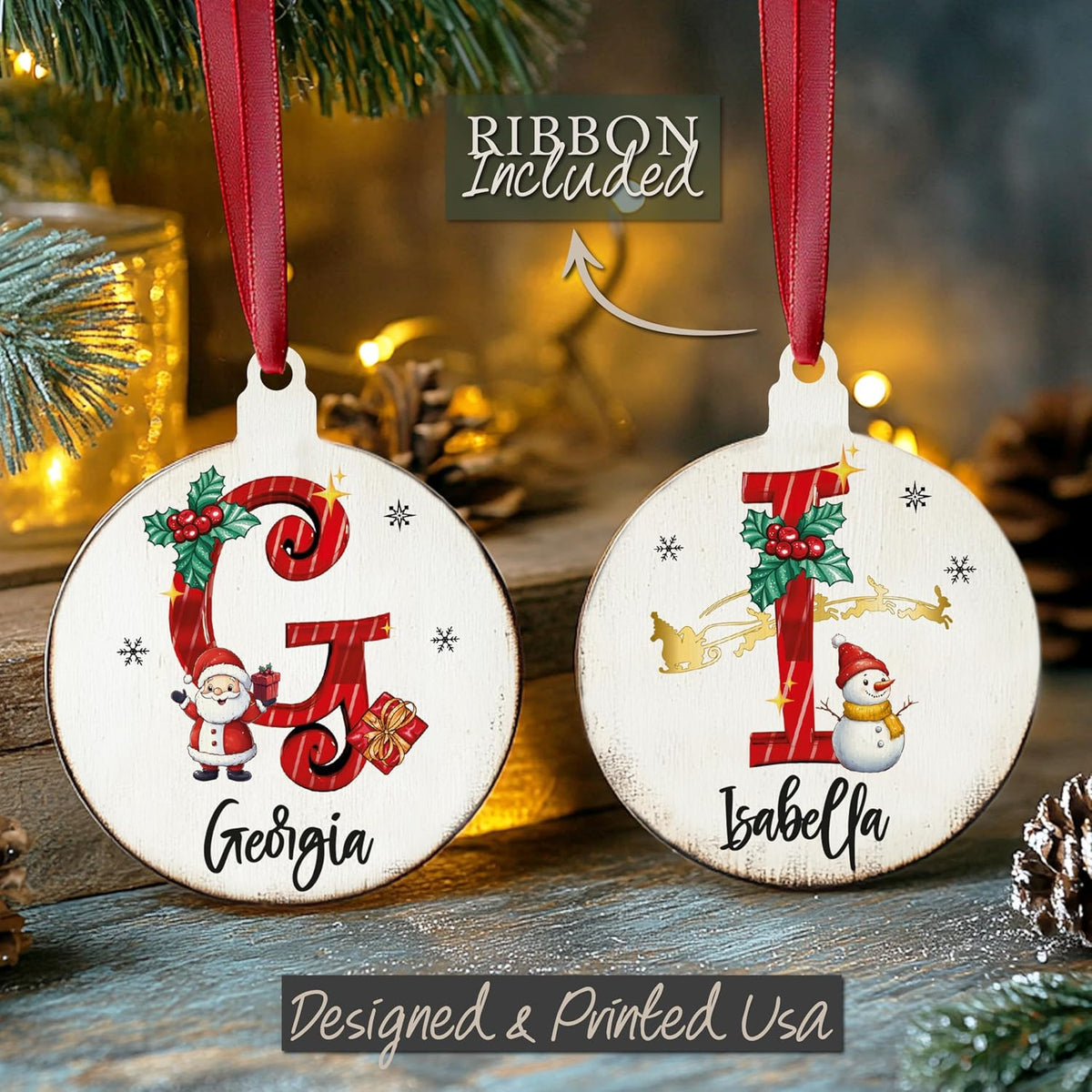 Personalized 2025 Ceramic Tree Ornaments - Custom Monogrammed Initial & Name Holiday Decor - Yearly Keepsake with Letter, Name & Date for Family & Friends